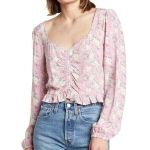 Abound Pink Floral Long Sleeve Ruched Blouse Junior's Size 1X NWOT